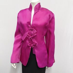 Jackie Rogers 100%‎ Silk Blouse Hot Pink 3 Front Bows Stunning Size 20